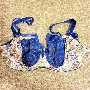 Aubade Paris Script Lace Half Cup Unlined Bra 34E Romantic French Sapphi…